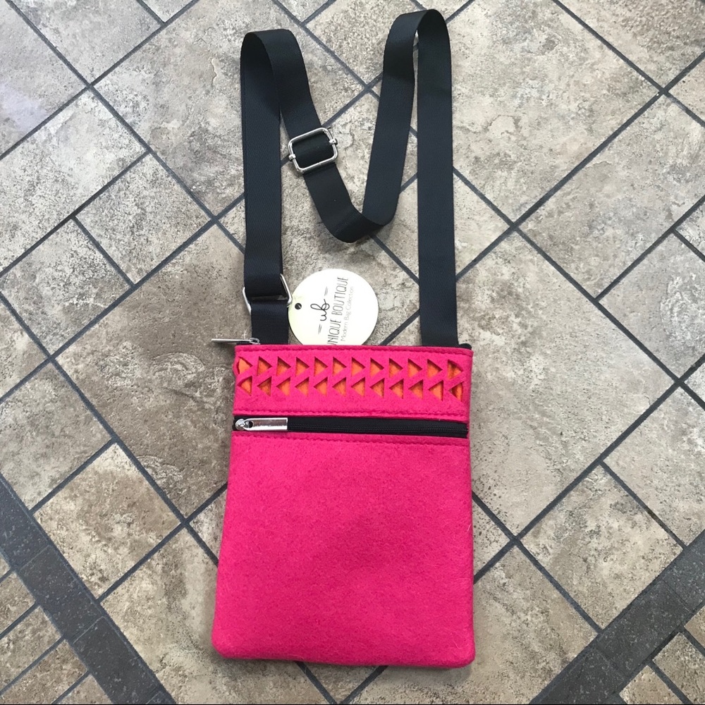 Unique Boutique Pink/Orange Felt Cross Body Bag